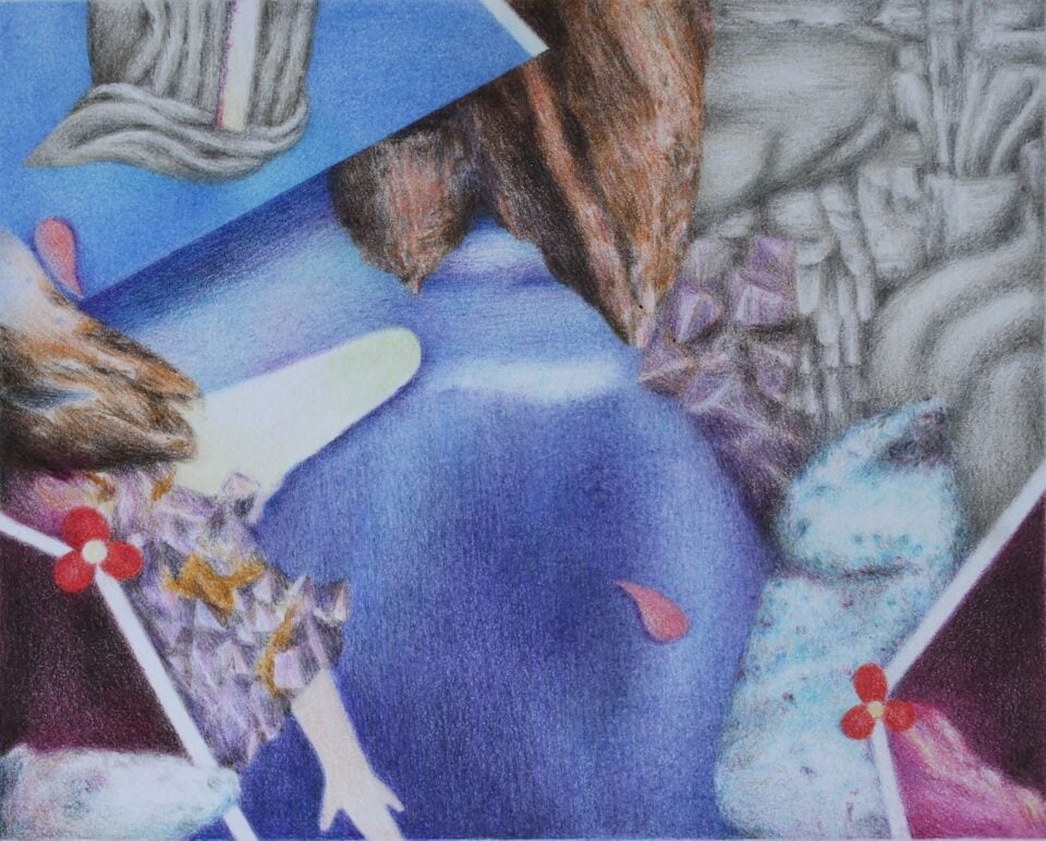 shift, small#1, 2025, crayons de couleur sur papier, 14 X 17,5cm