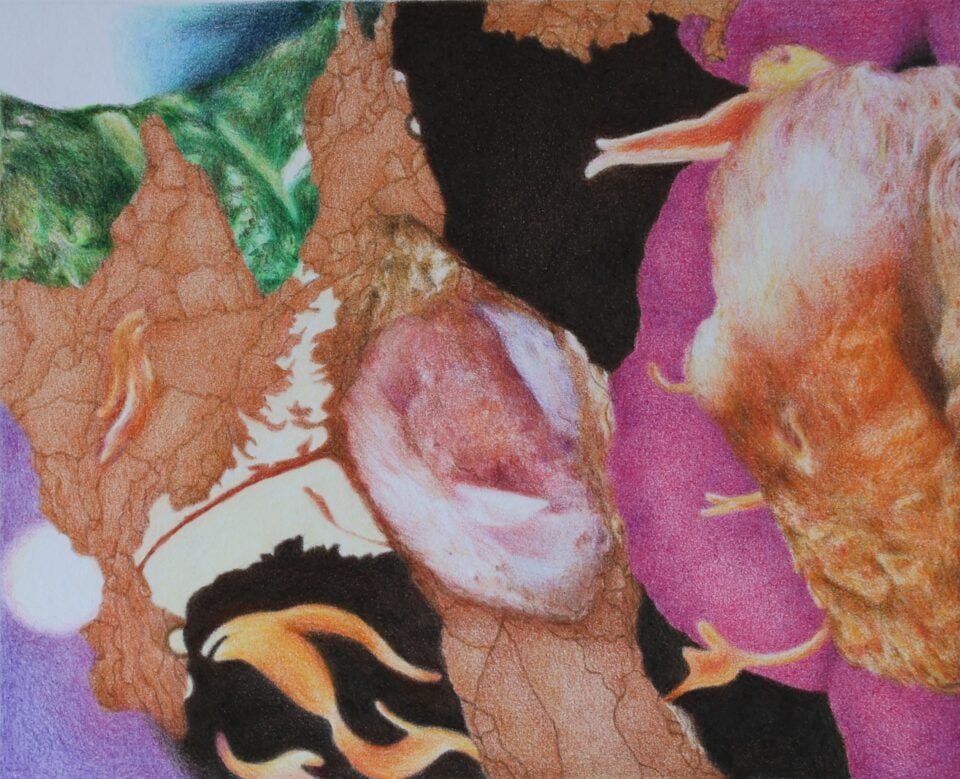shift, small#2, 2025, crayons de couleur sur papier, 14 X 17,5cm